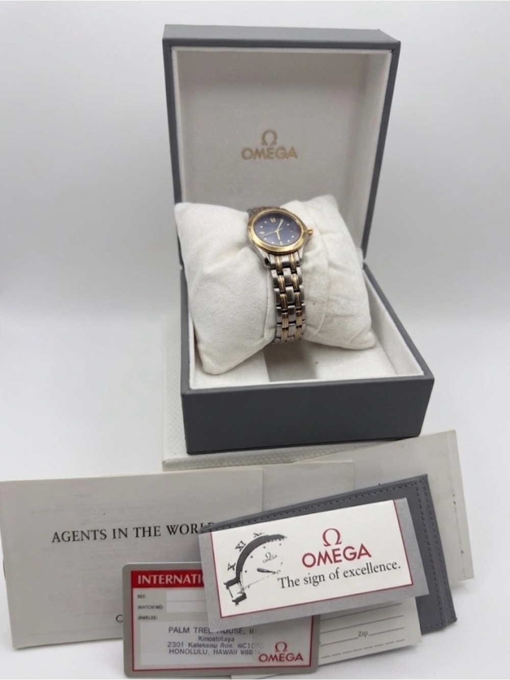 Omega Seamaster 120m Two-Tone 18k Gold & Steel Ladies Watch Box & Papers 7.5-8"